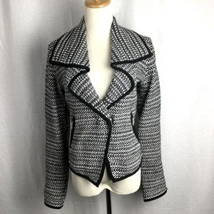 Cache Black, White and Metallic Cotton Tweed Blazer Sz S
